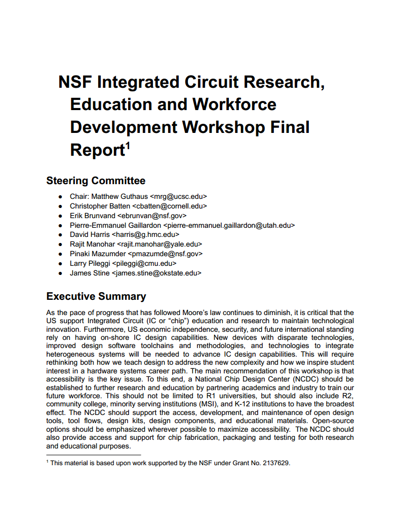 NSF Integrated Circuit Research, Education and Workforce Development Workshop Final Report